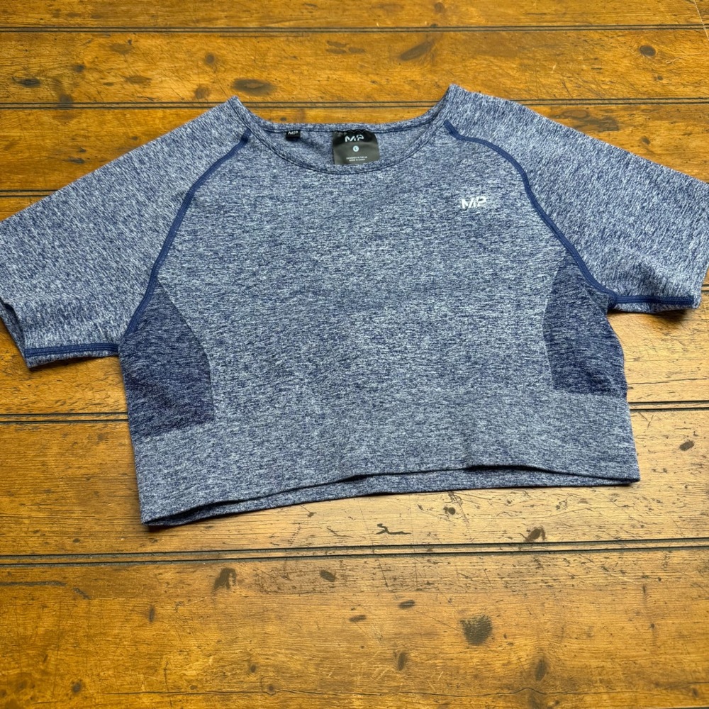 MP Women Sport Crop Top Seamless‎ Ribbed Heathered Blue Size L Gym Workout